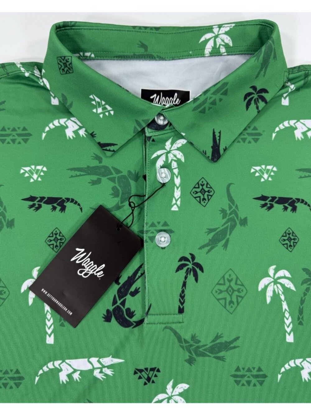 Waggle Polo Shirt Mens Bayou Gator Print Size Large Golf Stretch Performance NEW - Picture 2 of 13